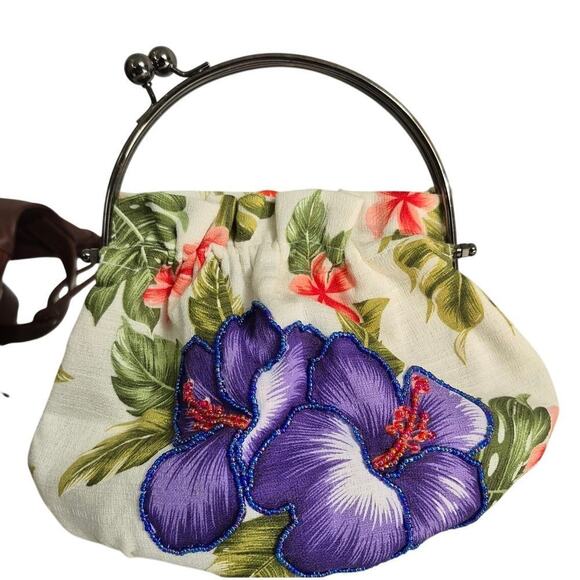 KY's Handbags - Vintage KYs Hawaii Floral Purple Hibiscus Purse Bag 90s Y2k your Retro